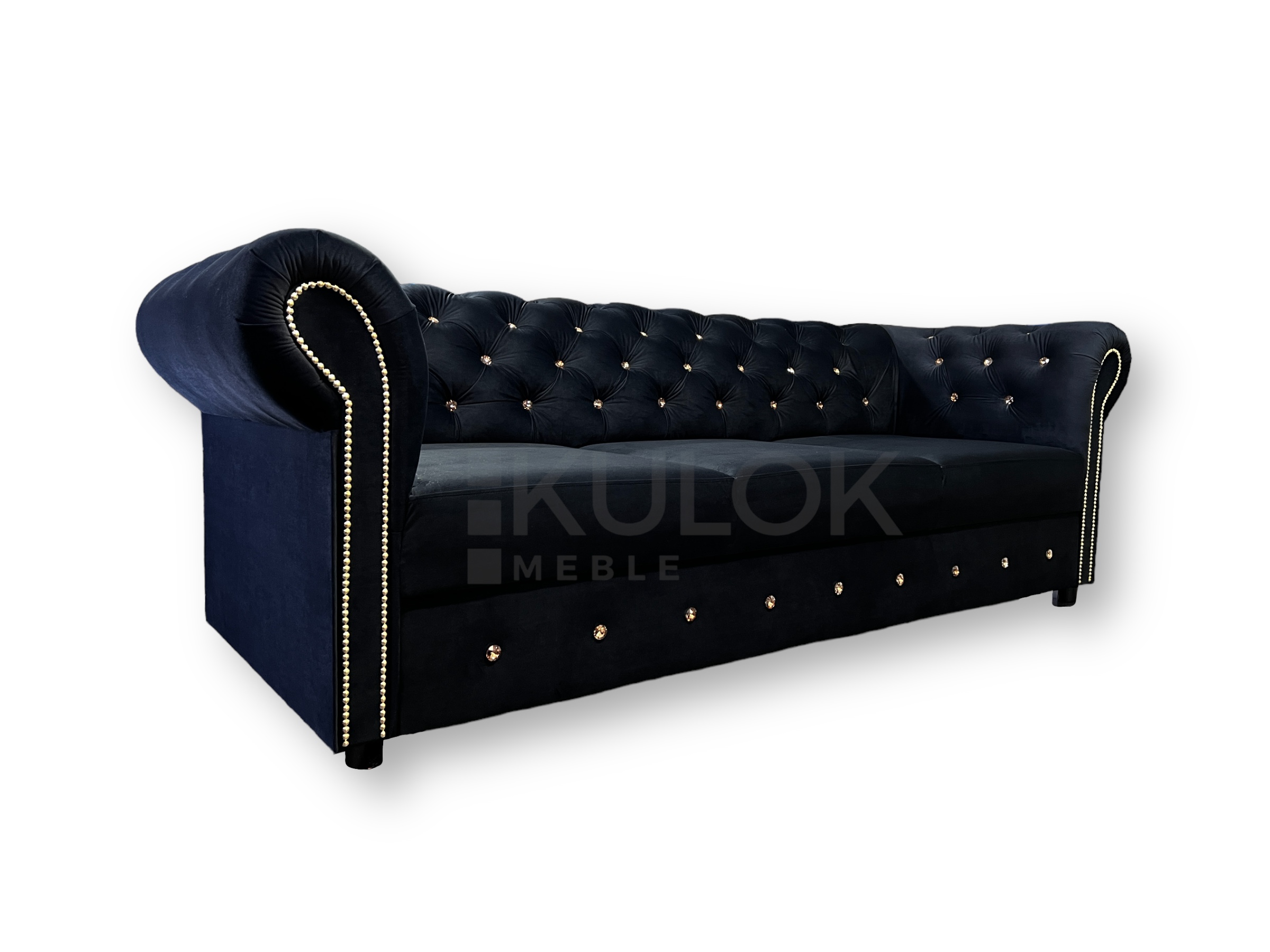 Luksusowa sofa chesterfield ze złotymi kryształami z funkcją spania czarny magic velvet 2219 kanapa glamour
